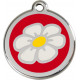 Red colour Identity Medal Daisy Flower cat and dog, engraved tag with split