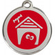 Red colour Identity Medal Dog House cat and dog, engraved tag with split kennel