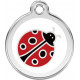 Red colour Identity Medal Ladybird cat and dog, engraved tag with split