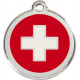 Red colour Identity Medal Swiss Flag cat and dog, engraved tag with split