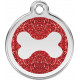 Red colour Identity Medal Bone Glitter cat and dog, engraved tag with split