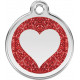 Red colour Identity Medal Heart Glitter cat and dog, engraved tag with split
