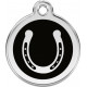 Horseshoe Identity Medal black cat and dog, color engraved tag, iron horse