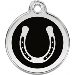 Horseshoe Identity Medal black cat and dog, color engraved tag, iron horse