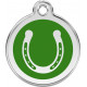 Horseshoe Identity Medal green cat and dog, color engraved tag, iron horse