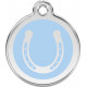 Horseshoe Identity Medal Light Blue cat and dog, color engraved tag, iron horse