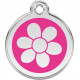 Flower Identity Medal fuschia pink cat and dog, engraved iron tag