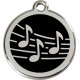 Music Notes Identity Medal black cat and dog, engraved iron tag, musical notations musician