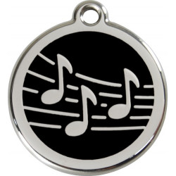 Music Notes Identity Medal black cat and dog, engraved iron tag, musical notations musician