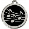 Music Notes Identity Medal black cat and dog, engraved iron tag, musical notations musician