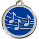 Music Notes Identity Medal navy blue cat and dog, engraved iron tag, musical notations musician