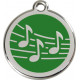 Music Notes Identity Medal green cat and dog, engraved iron tag, musical notations musician