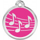 Music Notes Identity Medal fuschia pink cat and dog, engraved iron tag, musical notations musician