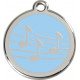 Music Notes Identity Medal light blue cat and dog, engraved iron tag, musical notations musician