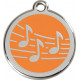 Music Notes Identity Medal orange cat and dog, engraved iron tag, musical notations musician