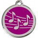 Music Notes Identity Medal purple cat and dog, engraved iron tag, musical notations musician