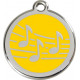 Music Notes Identity Medal yellow cat and dog, engraved iron tag, musical notations musician