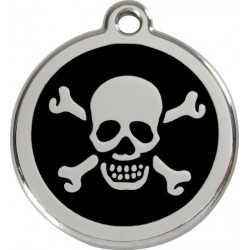 Pirate Flag Identity Medal black cat and dog, engraved iron tag