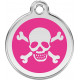 Pirate Flag Identity Medal Fuschia Pink cat and dog, engraved iron tag