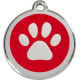 Paw Iron Identity Medal Red. Cat dog engraved tag