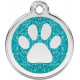 Paw Iron Identity Medal Turquoise Glitter. Cat dog engraved tag