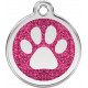 Paw Iron Identity Medal Fuchsia Pink Glitter. Cat dog engraved tag