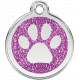 Paw Iron Identity Medal purple Glitter. Cat dog engraved tag