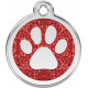 Paw Iron Identity Medal Red Glitter. Cat dog engraved tag