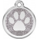 Paw Iron Identity Medal Silver Glitter. Cat dog engraved tag