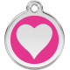 Heart Identity Medal fuschia pink cat and dog, engraved iron tag