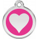 Heart Identity Medal fuschia pink cat and dog, engraved iron tag