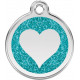 Heart Identity Medal turquoise Glitter cat and dog, engraved iron tag