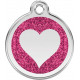 Heart Identity Medal Fuschia ping Glitter cat and dog, engraved iron tag