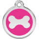 Bone Identity Medal fuschia pink cat and dog, engraved iron tag