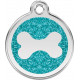 Bone Identity Medal turquoise glitter cat and dog, engraved iron tag