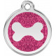 Bone Identity Medal fuschia glitter cat and dog, engraved iron tag