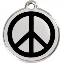 Peace and Love Identity Medal black cat and dog, engraved iron tag