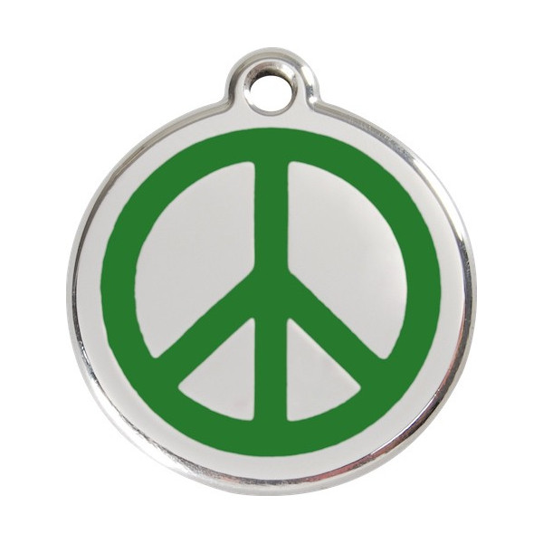 Peace and Love Identity Medal Green cat and dog, engraved iron tag