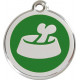 Bowl & Bone Identity Medal green cat and dog, engraved iron tag