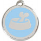Bowl & Bone Identity Medal Light Blue cat and dog, engraved iron tag