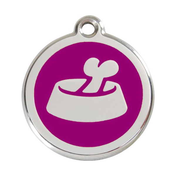 Bowl & Bone Identity Medal purple cat and dog, engraved iron tag