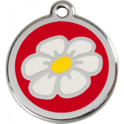 Daisy Flower Identity Medal red cat and dog, engraved iron tag