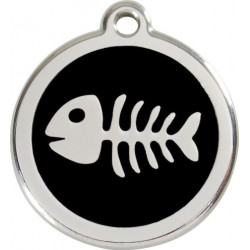 Fish Bone Identity Medal black cat and dog, engraved iron tag