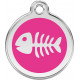 Fish Bone Identity Medal fuschia pink cat and dog, engraved iron tag