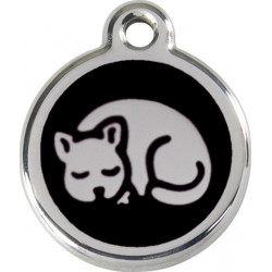 Sleeping cat, Black Identity Medals, engraved iron tag for cats, kitten kitty sleep