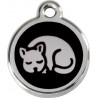 Sleeping cat, Black Identity Medals, engraved iron tag for cats, kitten kitty sleep