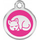 Sleeping cat, fuschia pink Identity Medals, engraved iron tag for cats, kitten kitty sleep