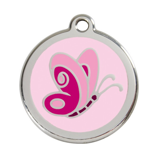 Butterfly Identity Medal pink cat and dog, engraved iron tag