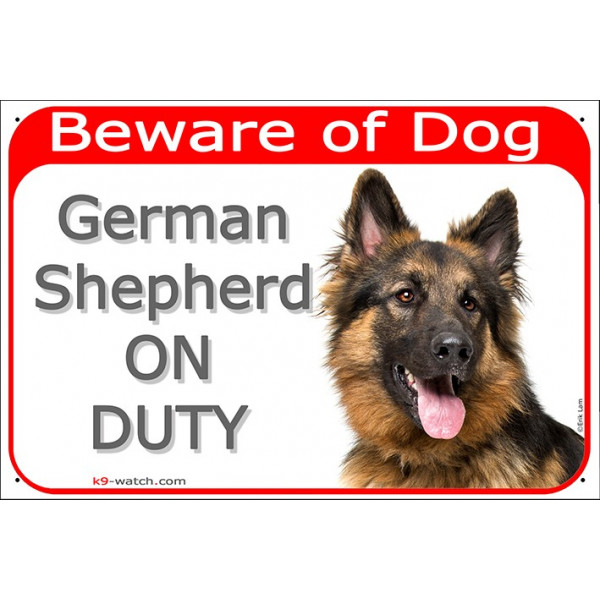 German Shepherd Dog long hair Head, Gate Plaque Beware of Dog on Duty