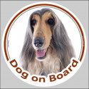 Circle sticker "Dog on board" 15 cm, Afghan Hound Blue and Cream Head